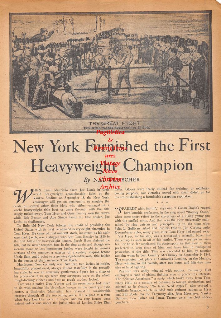 Boxing News Clipping #534 - Tom Hyers vs. Yankee Sullivan
