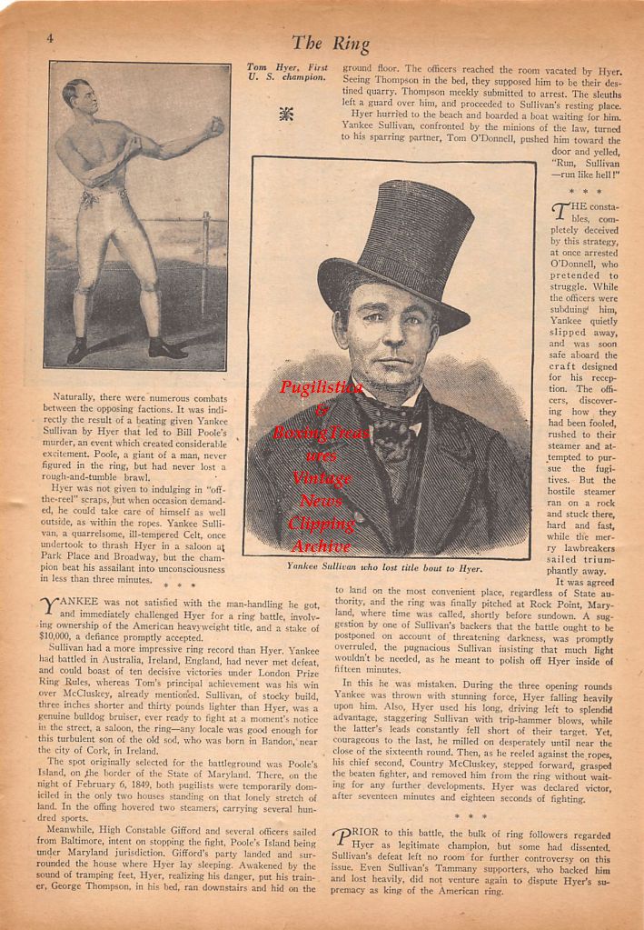 Boxing News Clipping #534 - Tom Hyers vs. Yankee Sullivan