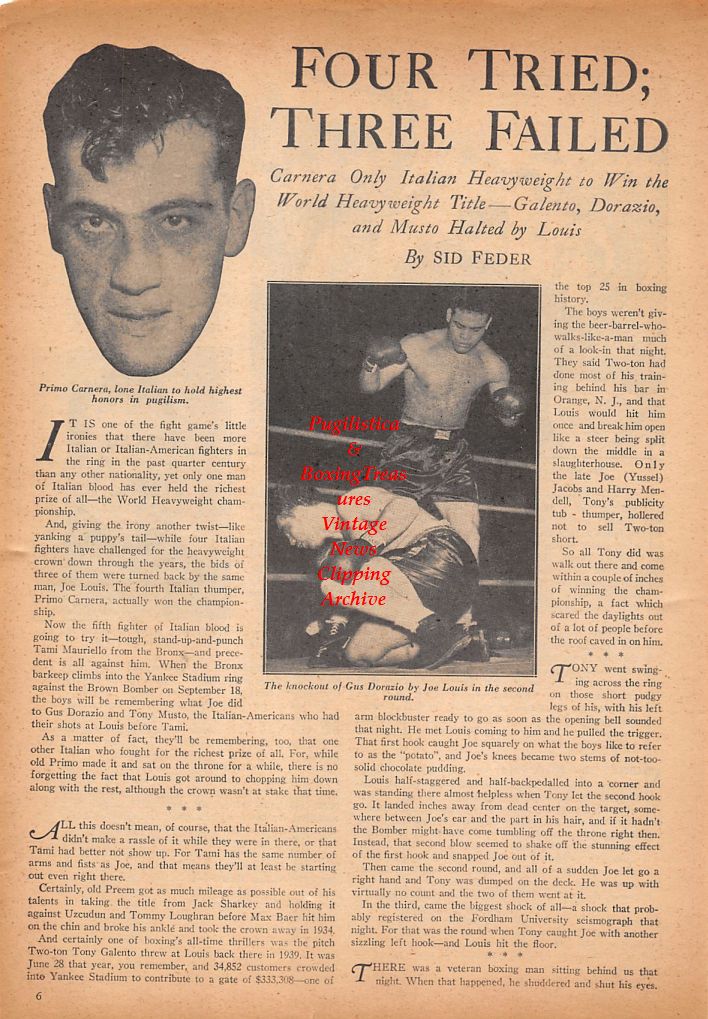 Boxing News Clipping #535 - Primo Carnera, Bill Poole, Gus Dorazio