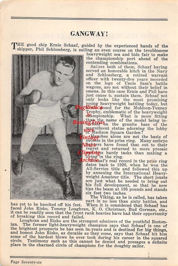 Boxing News Clipping #54 - Ernie Schaaf, Walter St. Denis