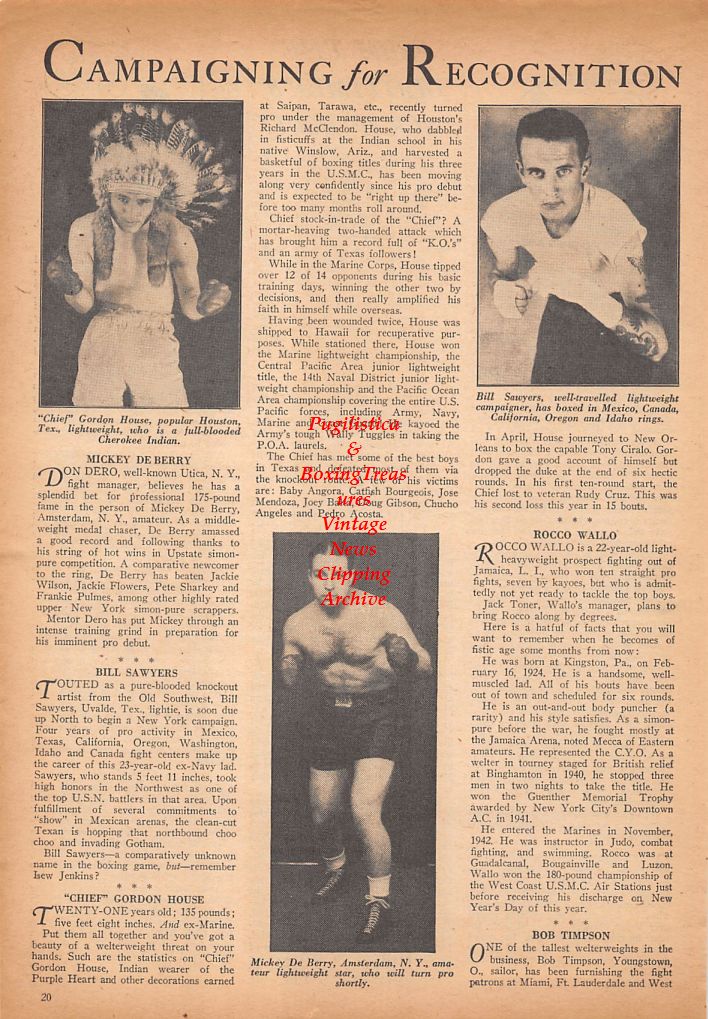 Boxing News Clipping #542 - Chief Gordon House, Bill Sawyers, Mickey DeBerry