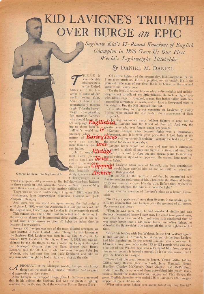 Boxing News Clipping #543 - Bob Timpson, Rocco Wallo, Tony LaRocca, Bernie Reynolds, Kid Lavigne