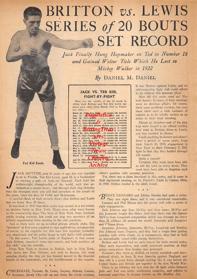 Boxing News Clipping #545 - Ace Miller, Ben Johnson, Joe Andary, Gene Boland, Ted Kid Lewis