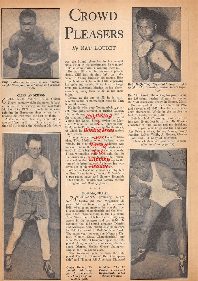 Boxing News Clipping #546 - Cliff Anderson, Bob McQuillar, Corky Davis, Eddie Prince, Ben Skelton, Joey Dolan, Joey Albina, Bobby Seamon