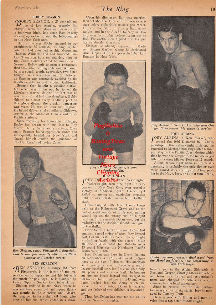 Boxing News Clipping #546 - Cliff Anderson, Bob McQuillar, Corky Davis, Eddie Prince, Ben Skelton, Joey Dolan, Joey Albina, Bobby Seamon
