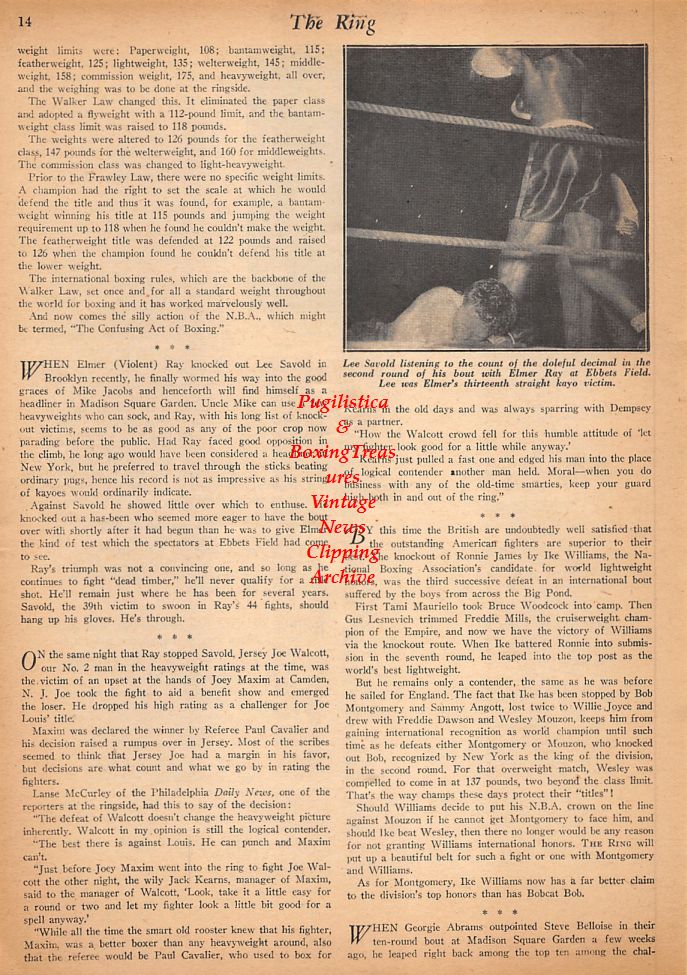 Boxing News Clipping #549 - Tommy Gomez vs. Jersey Joe Walcott, Lee Savold vs. Elmer Ray
