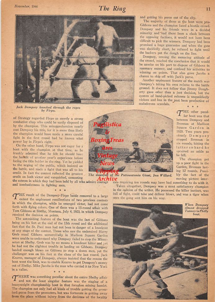 Boxing News Clipping #550 - Marty Servo, Jack Dempsey vs. Various Opponents