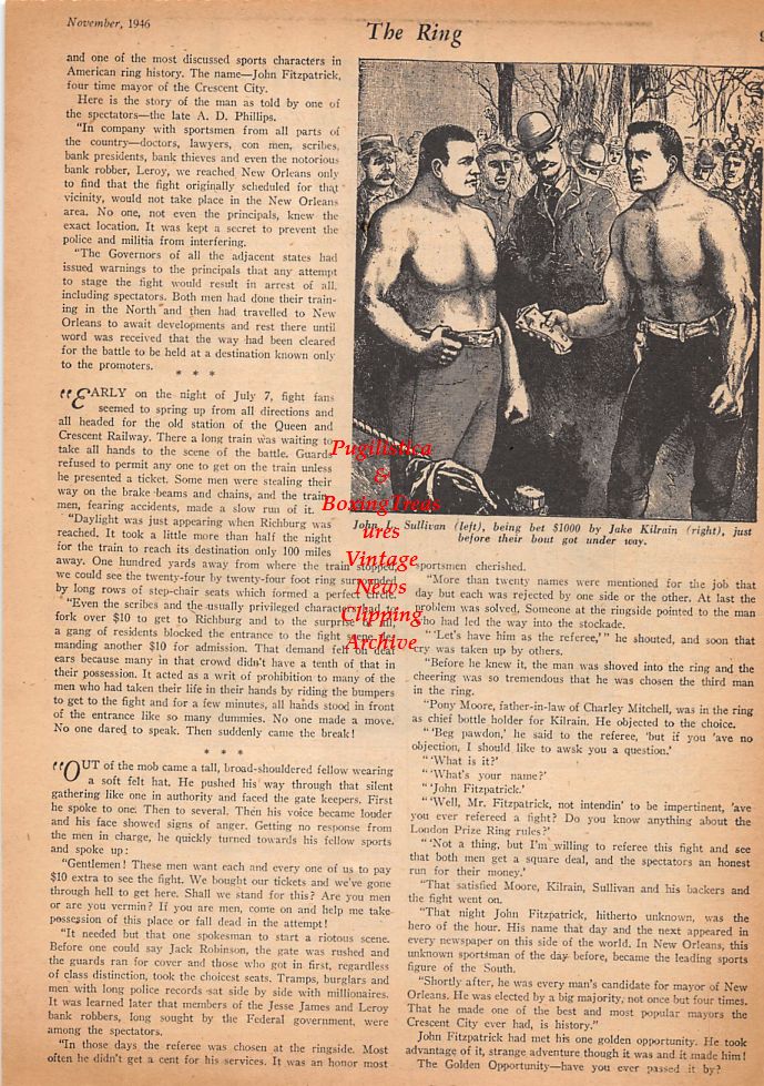 Boxing News Clipping #551 - Jack Dempsey vs. Georges Carpentier, John L. Sullivan vs. Jake Kilrain