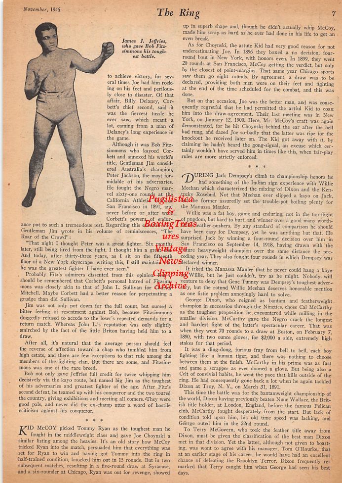 Boxing News Clipping #552 - John L. Sullivan vs. Jake Kilrain, James J. Jeffries