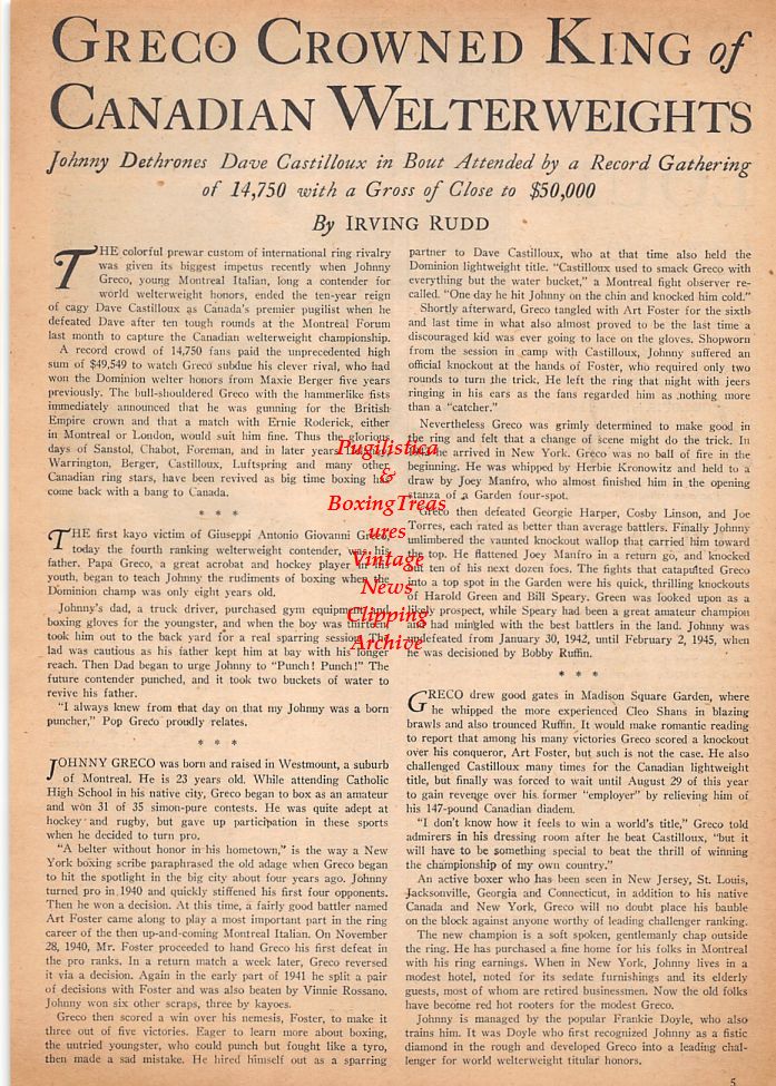 Boxing News Clipping #553 - Joe Louis vs. Max Baer, Johnny Greco