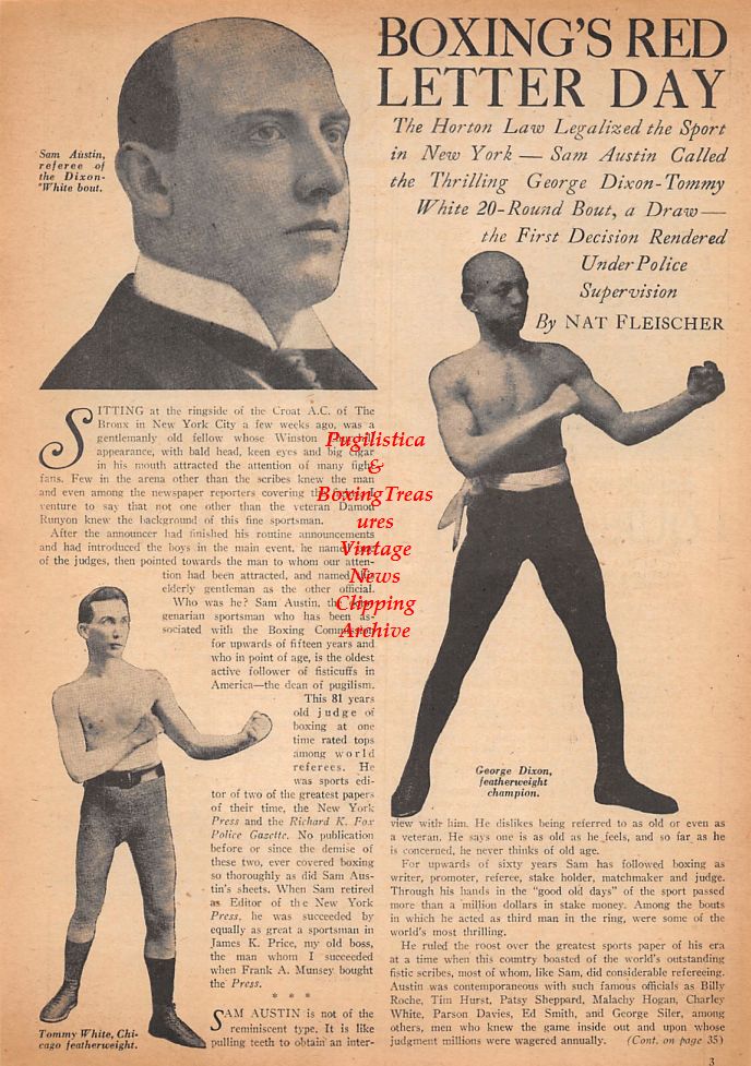 Boxing News Clipping #554 - George Dixon, Tommy White, Sam Austin, Joe Louis, Tami Mauriello