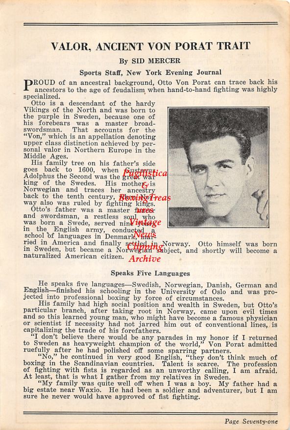Boxing News Clipping #56 - Otto Von Porat
