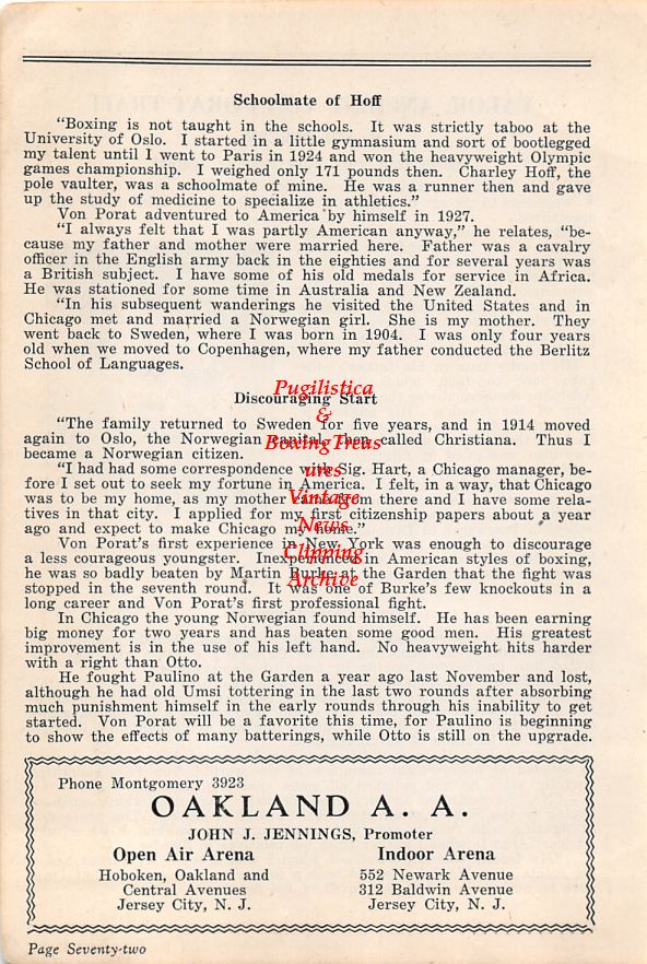 Boxing News Clipping #56 - Otto Von Porat