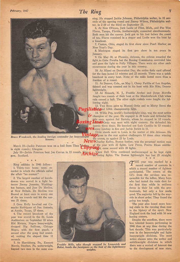 Boxing News Clipping #562 - Marcel Cerdan, Bob Montgomery, Ike Williams, Bruce Woodcock, Freddie Mills