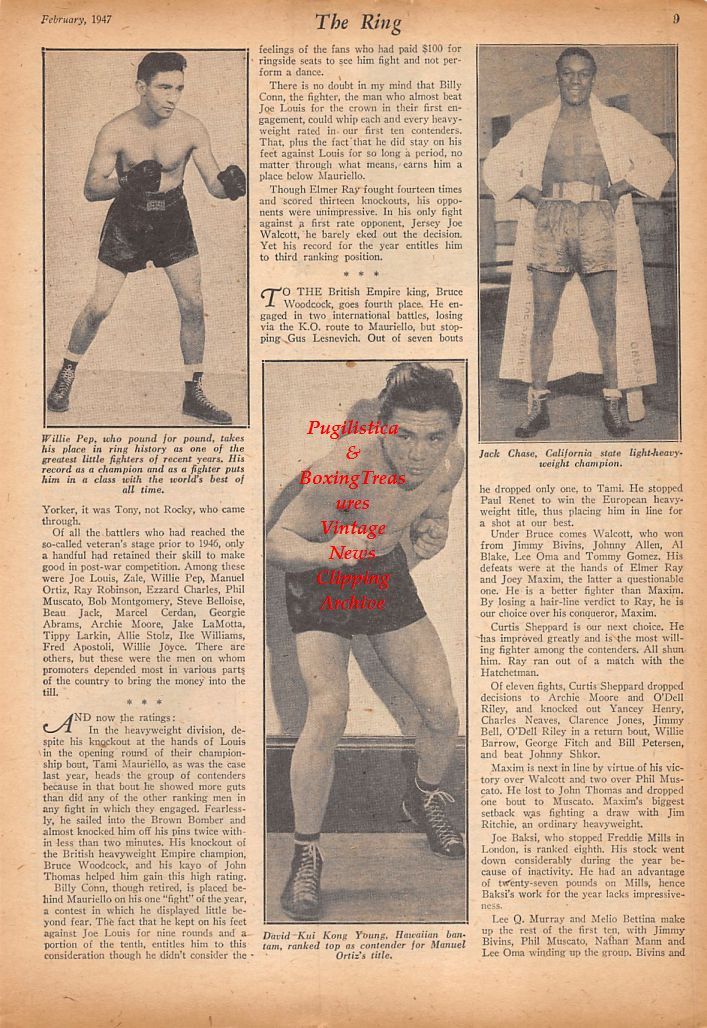 Boxing News Clipping #563 - Willie Pep, David Kui Kong Young, Jack Chase, Ezzard Charles, Phil Terranova