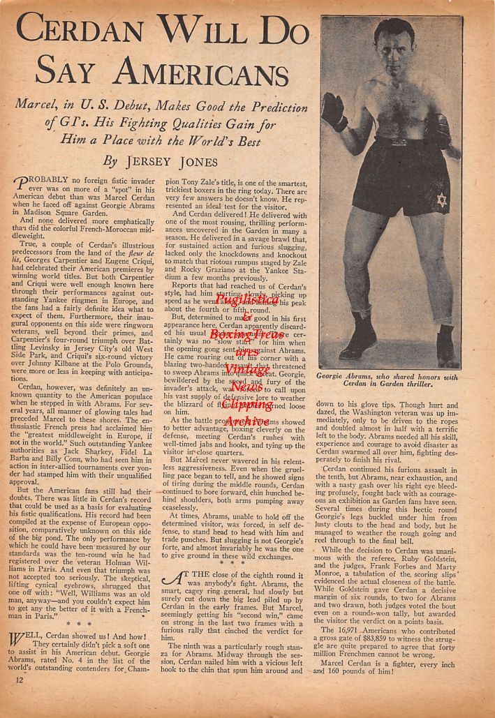 Boxing News Clipping #564 - Georgie Abrams, Jake LaMotta