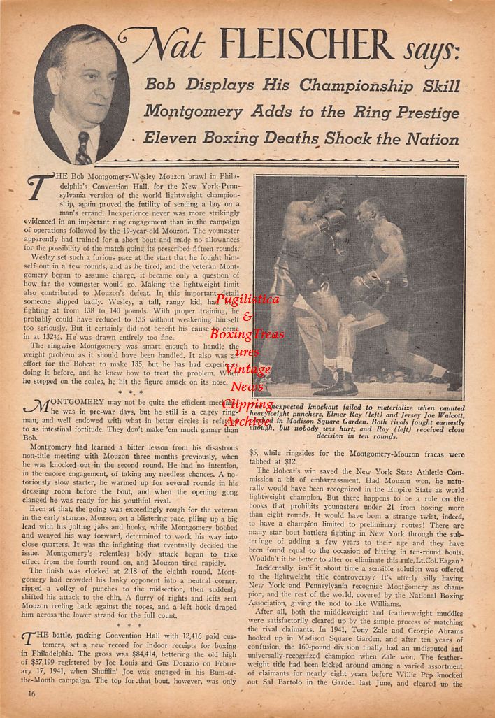 Boxing News Clipping #566 - Elmer Ray vs. Jersey Joe Walcott, Tommy Ryan