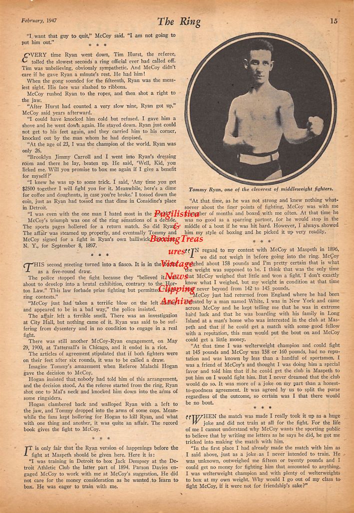 Boxing News Clipping #566 - Elmer Ray vs. Jersey Joe Walcott, Tommy Ryan