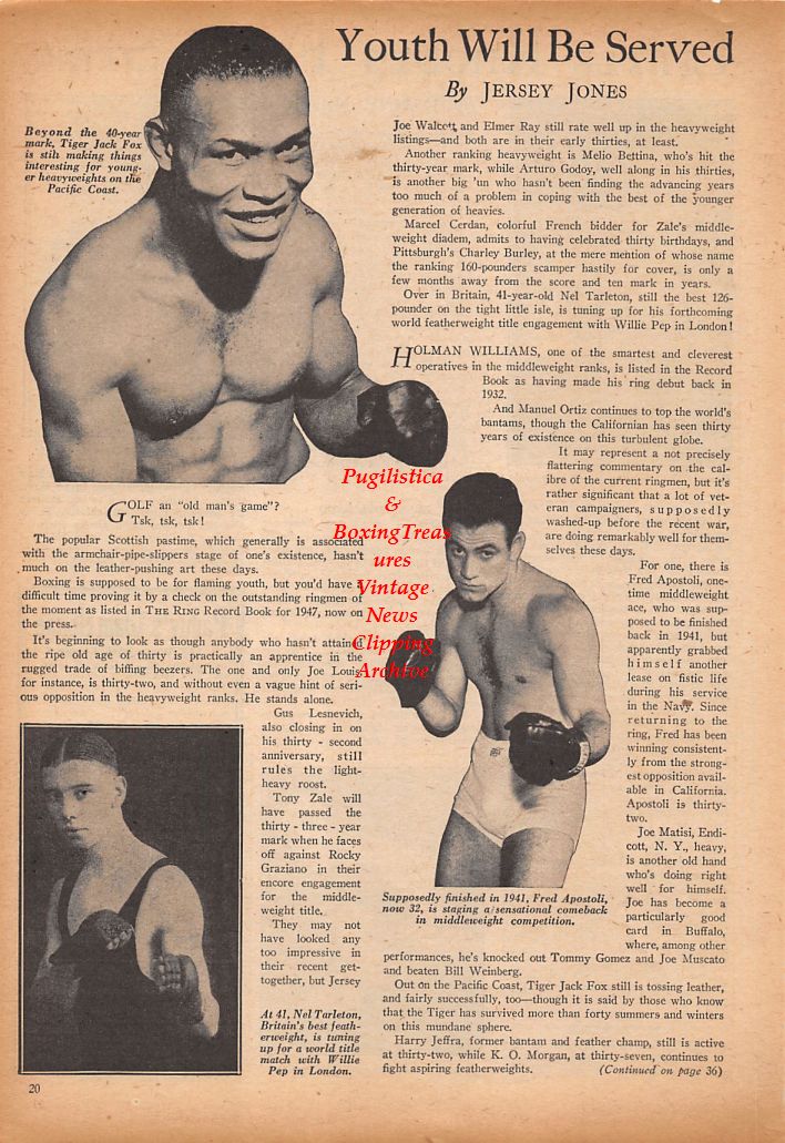 Boxing News Clipping #568 - Benny Delgado, Jackie Weber, Gene Farland, Tiger Jack Fox, Nel Tarleton, Fred Apostoli