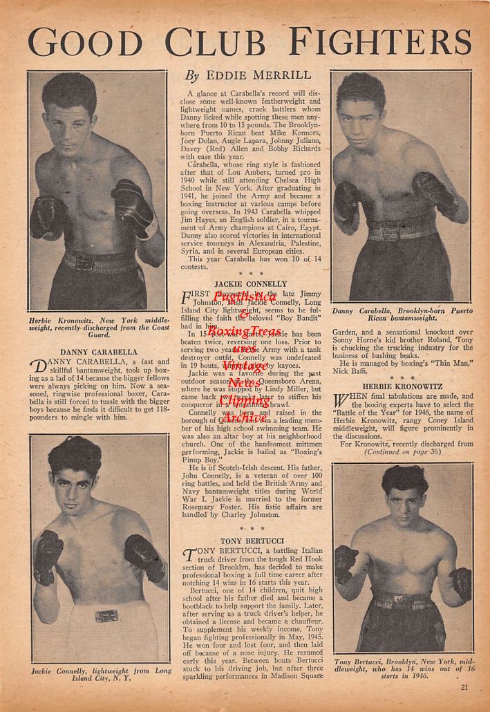 Boxing News Clipping #569 - Herbie Kronowitz, Danny Carabella, Jackie Connelly, Tony Bertucci