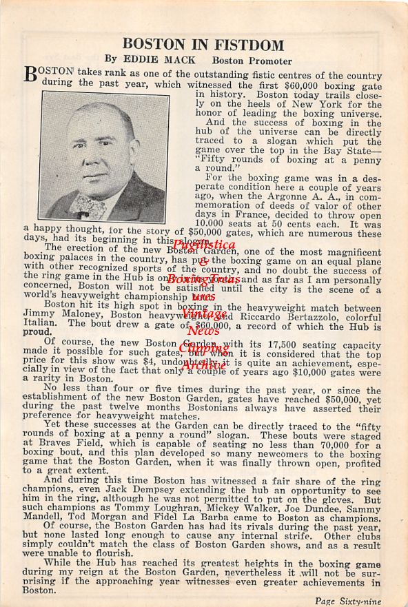 Boxing News Clipping #57 - Eddie Mack "Boston In Fistdom", Milo Bar Bells