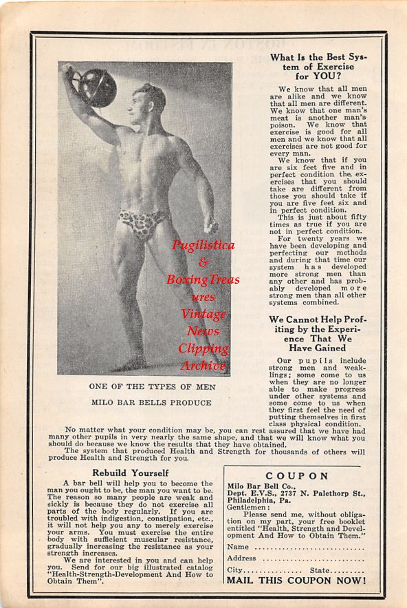 Boxing News Clipping #57 - Eddie Mack "Boston In Fistdom", Milo Bar Bells