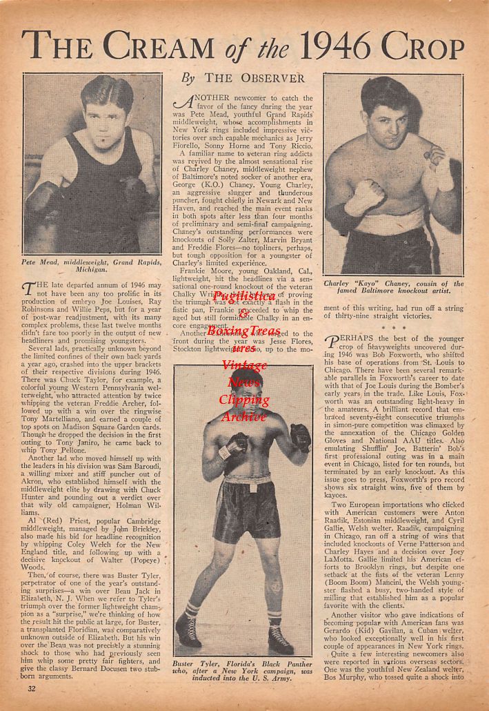 Boxing News Clipping #570 - Rocky Graziano, Ruby Goldstein, Jimmy Slattery, Pete Mead, Charley Chaney, Buster Tyler