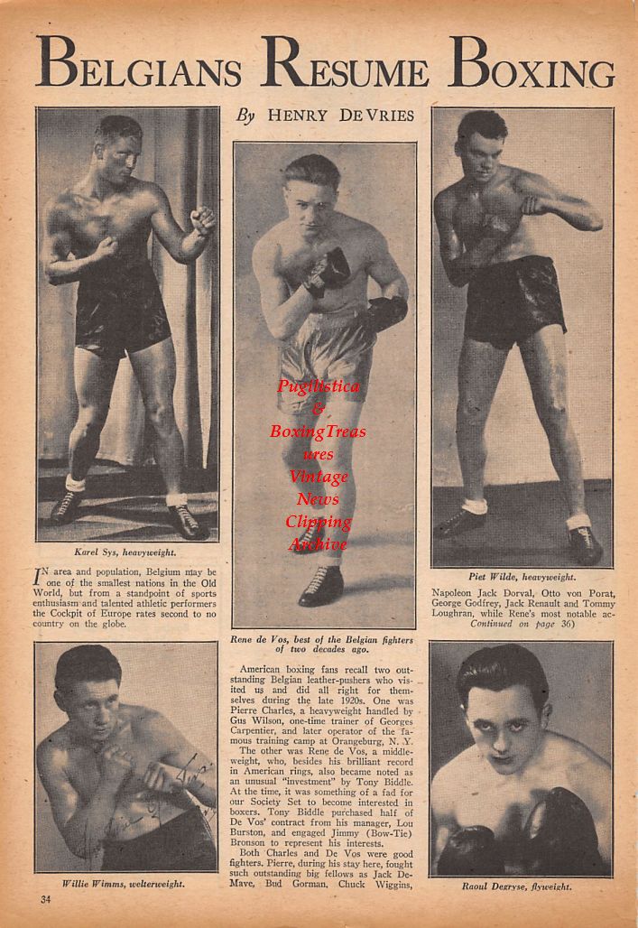Boxing News Clipping #571 - Karel Sys, Rene DeVos, Piet Wilde, Willie Wimms, Raoul Degryse, Chuck Taylor, Joe Red D'Amato