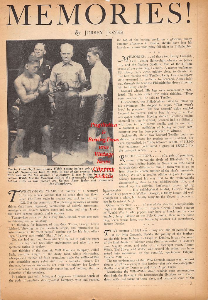 Boxing News Clipping #576 - Pancho Villa vs. Jimmy Wilde, Harry Greb
