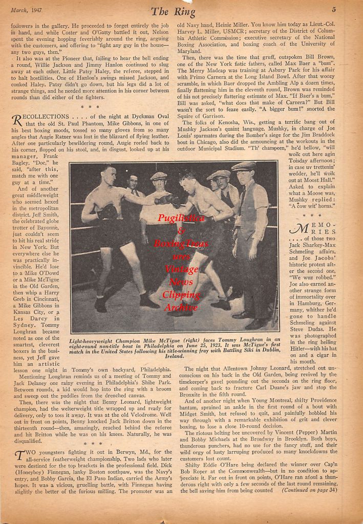 Boxing News Clipping #577 - Mike McTigue vs. Tommy Loughran