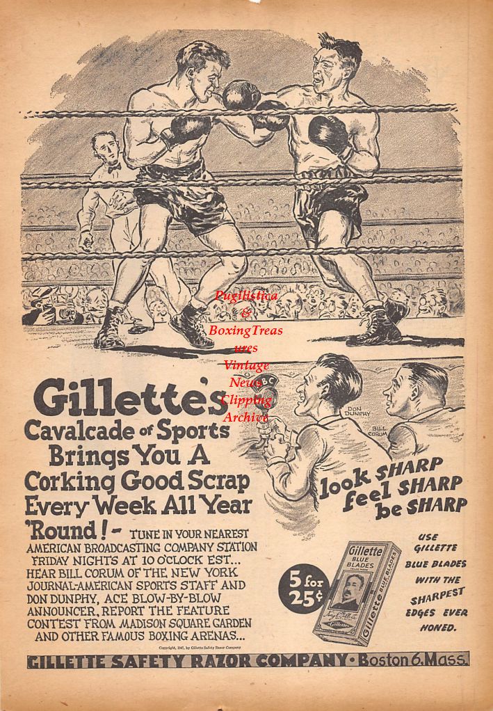 Boxing News Clipping #578 - Gillette, Don Dunphy, Bill Corum, Gene Tunney