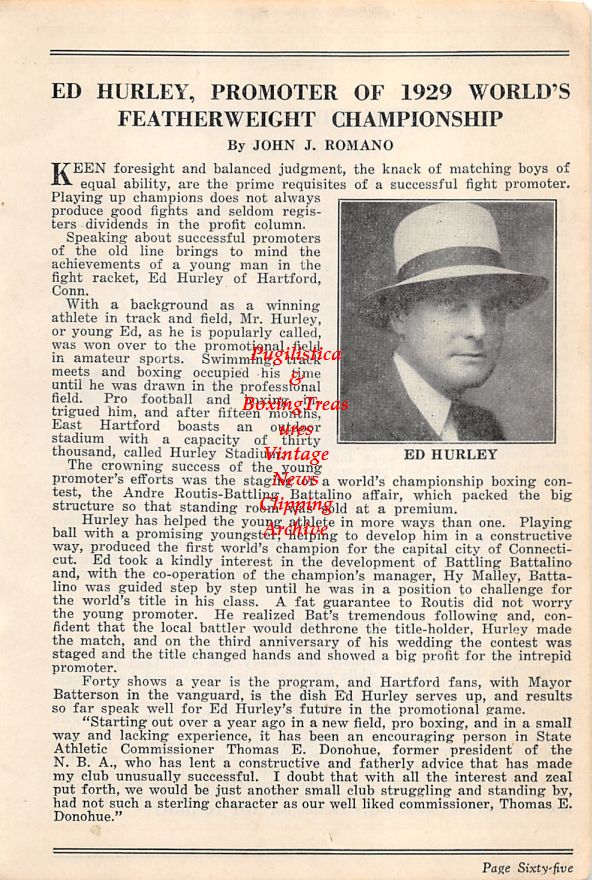 Boxing News Clipping #58 - Ed Hurley, Will Gould Cartoon & Story