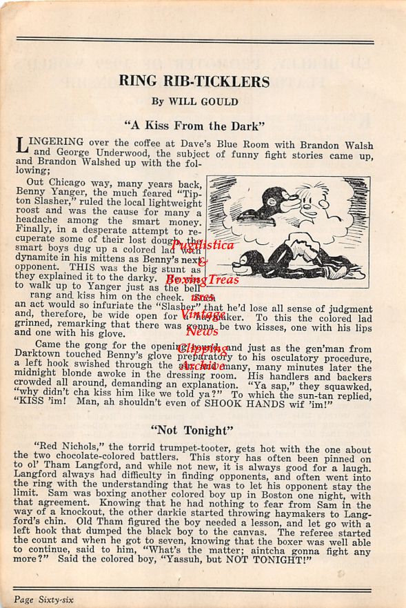 Boxing News Clipping #58 - Ed Hurley, Will Gould Cartoon & Story