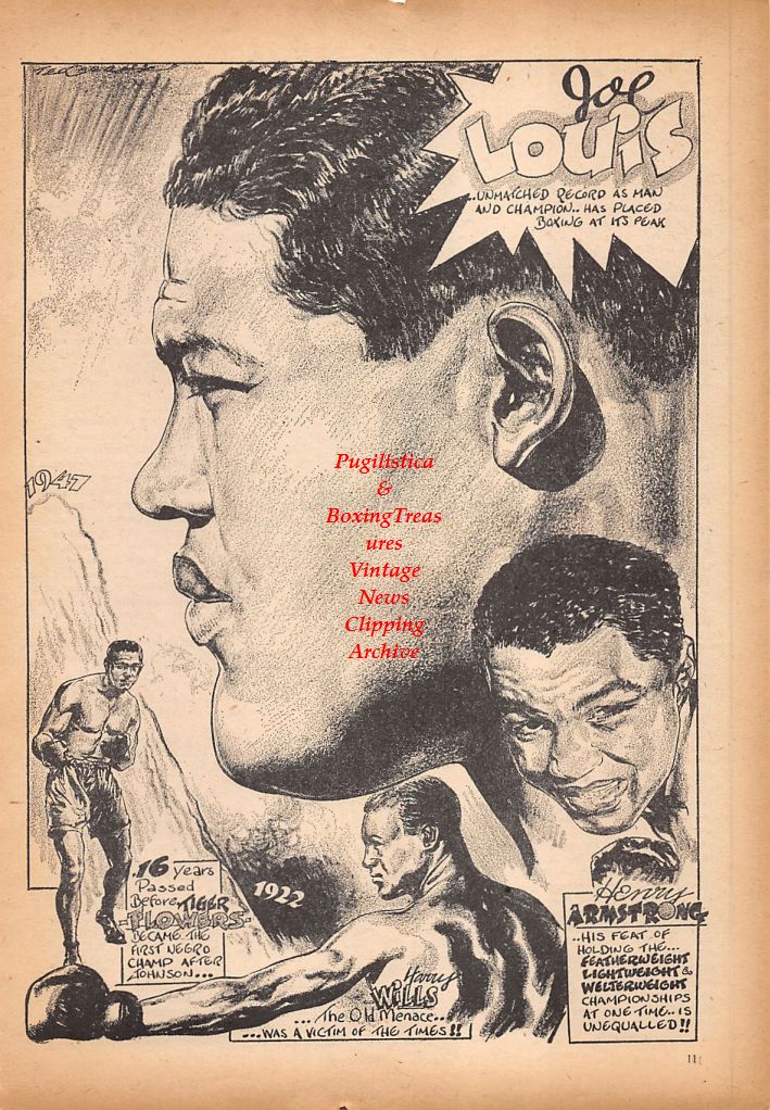 Boxing News Clipping #580 - Joe Louis, Tiger Flowers, Harry Wills, Henry Armstrong, Sam Langford