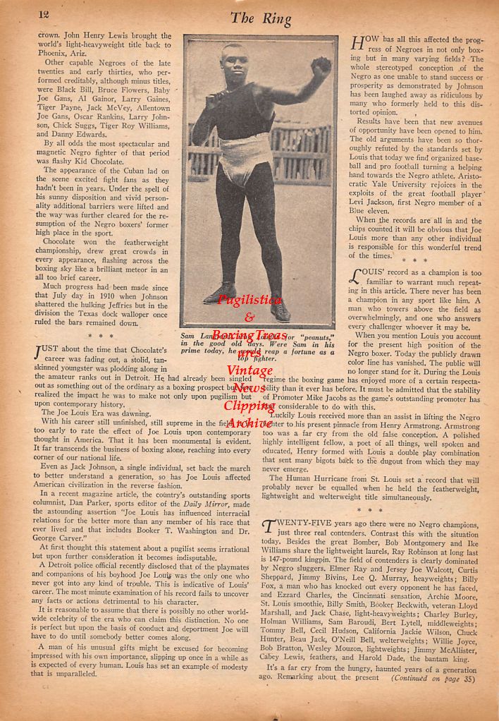 Boxing News Clipping #580 - Joe Louis, Tiger Flowers, Harry Wills, Henry Armstrong, Sam Langford