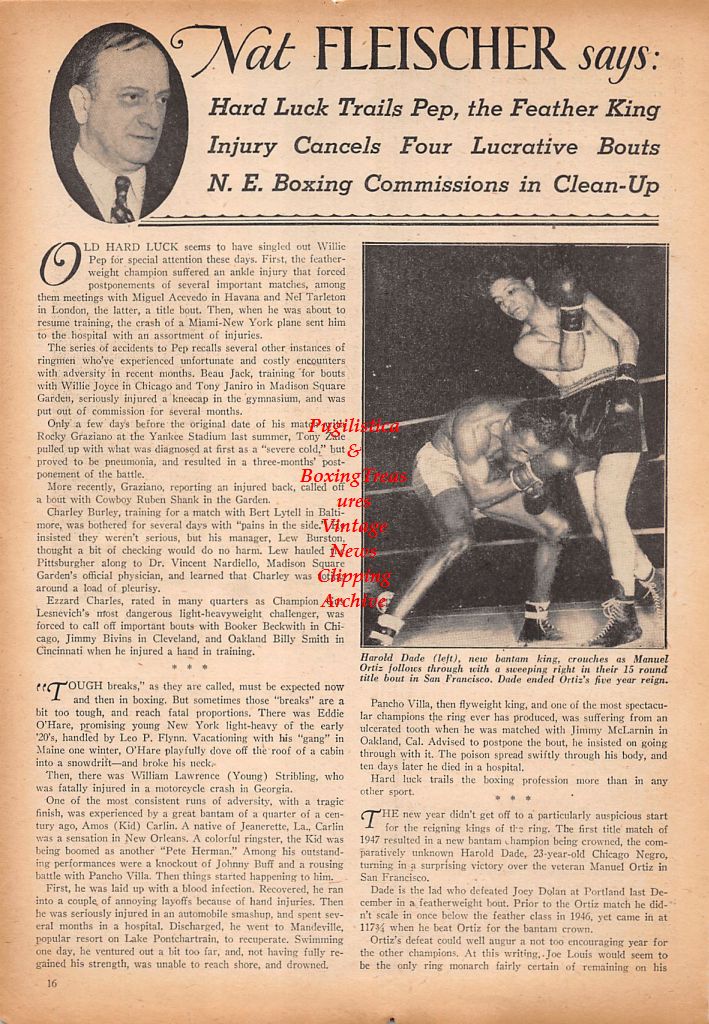Boxing News Clipping #582 - Harold Dade vs. Manuel Ortiz, Georges Carpentier