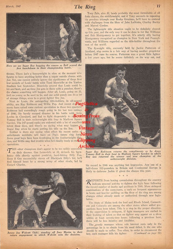 Boxing News Clipping #583 - John L. Sullivan vs. Paddy Ryan, Sugar Ray Robinson vs. Tommy Bell, Jersey Joe Walcott vs. Joey Maxim
