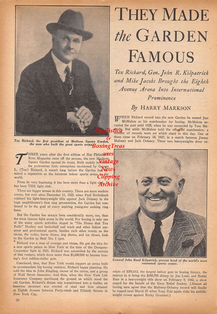 Boxing News Clipping #584 - Tex Rickard, John Reed Kilpatrick