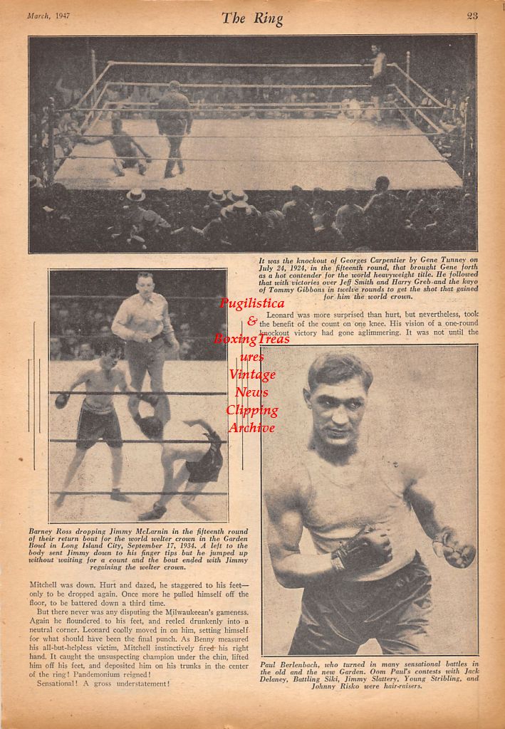 Boxing News Clipping #586 - Ace Hudkins, Dave Shade, Ted Kid Lewis, Gene Tunney, Jack Britton, Georges Carpentier vs. Gene Tunney, Barney Ross vs. Jimmy McLarnin, Paul Berlenbach