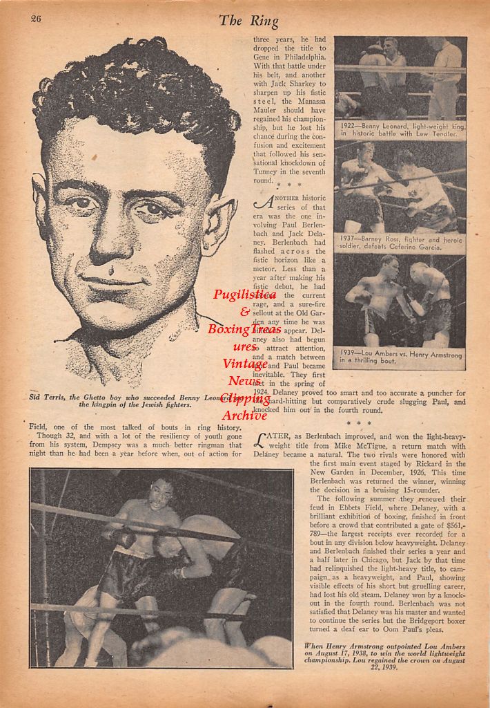 Boxing News Clipping #587 - Tony Canzoneri vs. Lou Ambers, Little Jack Sharkey, Kid Chocolate vs. Tony Canzoneri, Sid Terris, Henry Armstrong vs. Lou Ambers