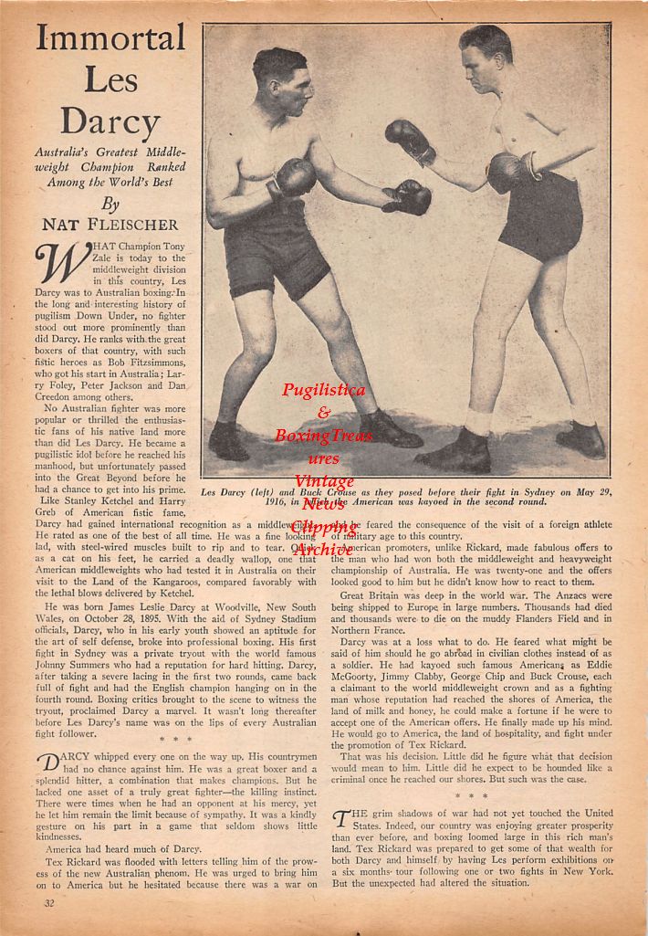 Boxing News Clipping #590 - Les Darcy, Buck Crouse, Armando Puenti Pi, Wilfredo Miro, Kid Coullimber, Kid Gavilan, Black Pico