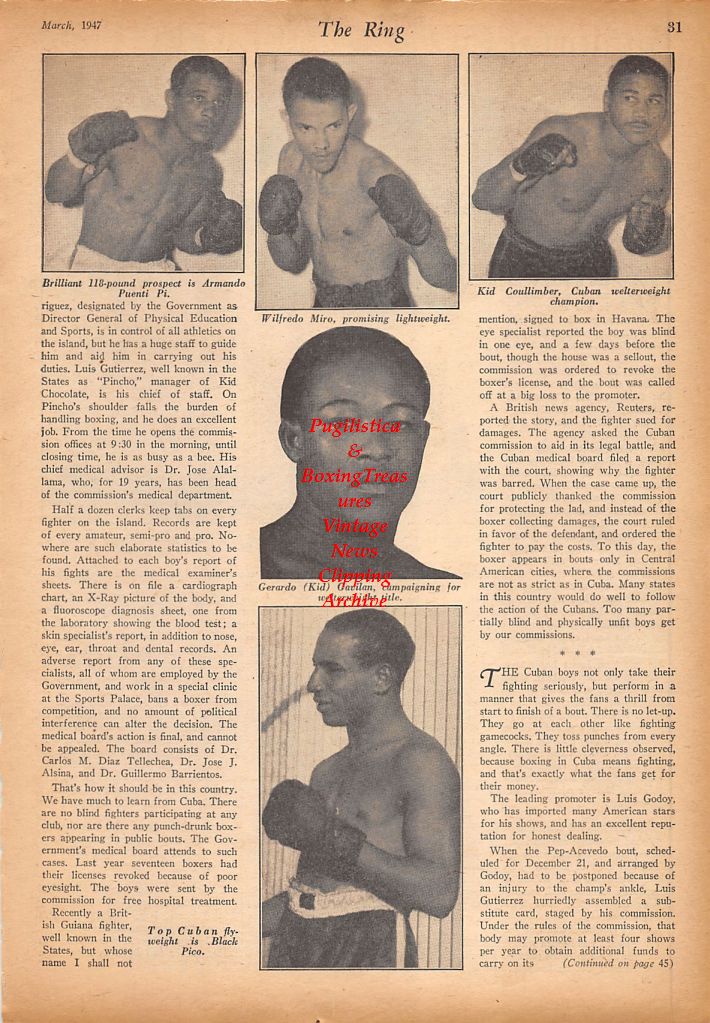 Boxing News Clipping #590 - Les Darcy, Buck Crouse, Armando Puenti Pi, Wilfredo Miro, Kid Coullimber, Kid Gavilan, Black Pico