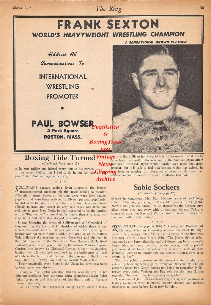 Boxing News Clipping #592 - Mike Gibbons, Frank Sexton