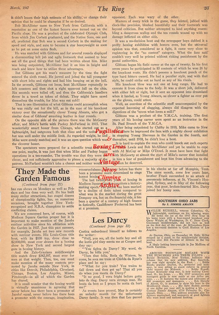 Boxing News Clipping #593 - Bill Turco, Aurelio Cruz, Billy Barrett, Bobby Mann, Willard Coffey