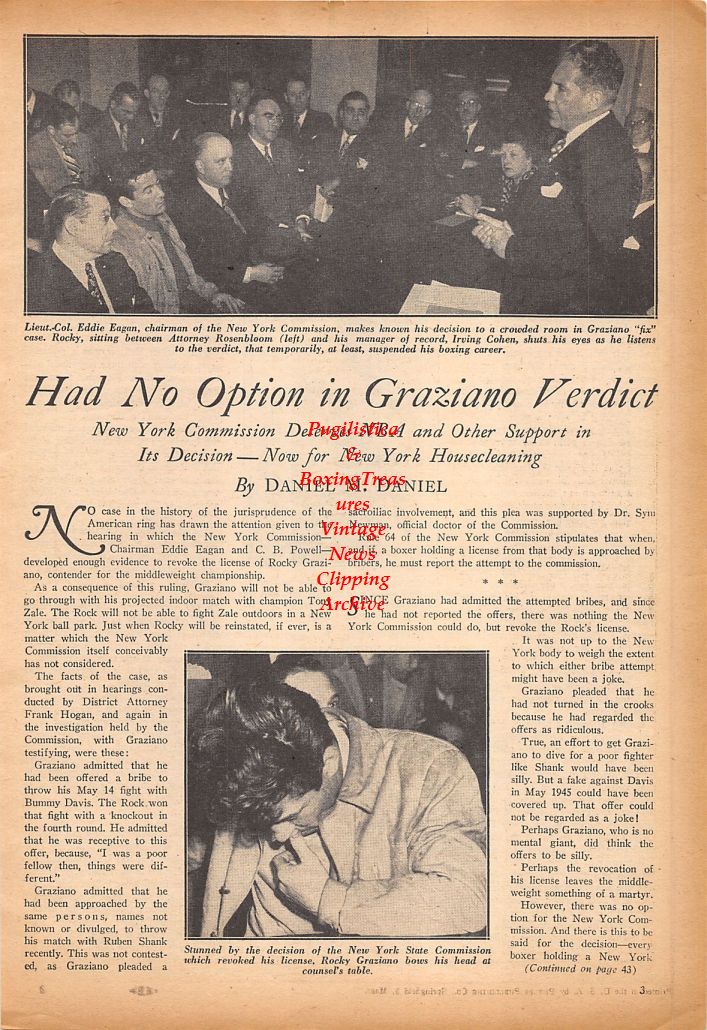 Boxing News Clipping #595 - Rocky Graziano Fixed Fight Verdict, Jack Kid Berg