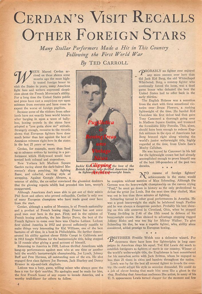 Boxing News Clipping #595 - Rocky Graziano Fixed Fight Verdict, Jack Kid Berg