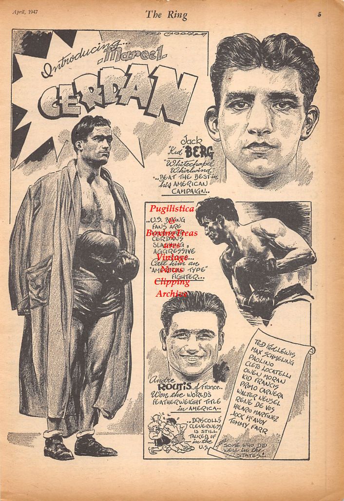 Boxing News Clipping #596 - Marcel Cerdan, Jack Kid Berg, Andre Routis
