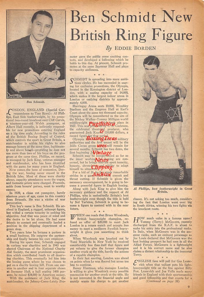 Boxing News Clipping #598 - Ben Schmidt, Al Phillips, Billy Graham vs. Ruby Kessler