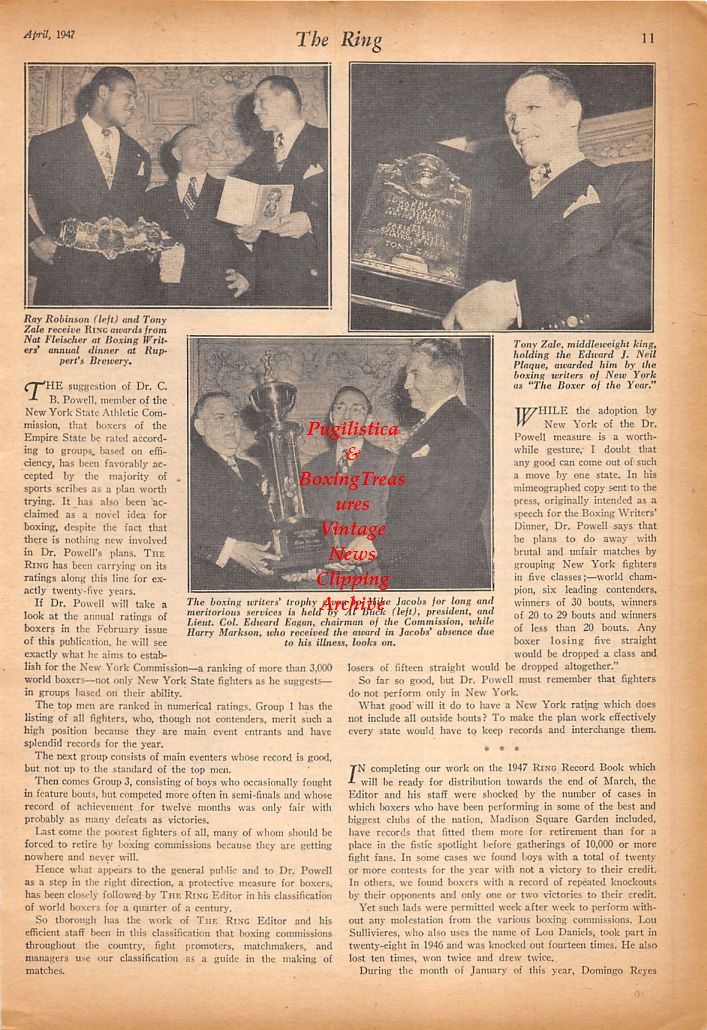 Boxing News Clipping #599 - Sugar Ray Robinson, Tony Zale, Mike Jacobs, Eddie Eagan