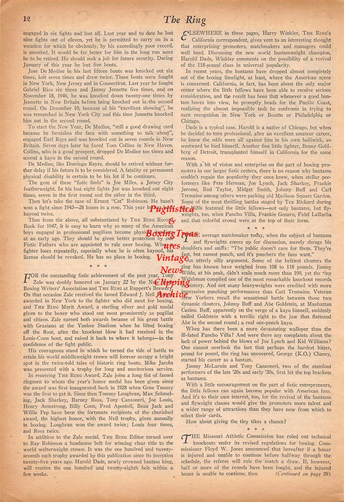 Boxing News Clipping #599 - Sugar Ray Robinson, Tony Zale, Mike Jacobs, Eddie Eagan